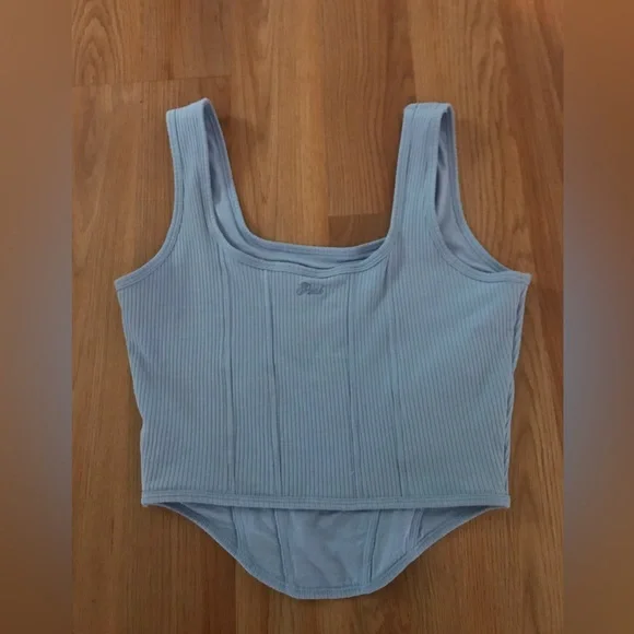 Pink corset cropped Blue Ribbed Tank size medium - Picture 2 of 3